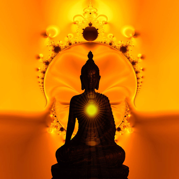 άγαλμα του Βούδα και τον ήλιο. Θρησκευτική έννοια - εικονογράφηση - Φωτογραφία, εικόνα
