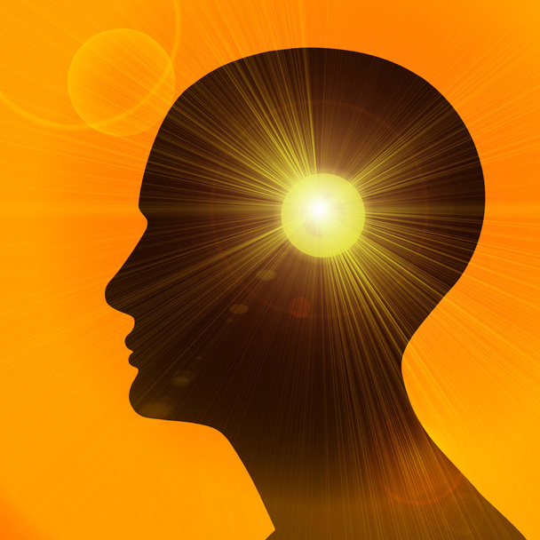 Náboženský pojem. Lidská hlava se sluncem. Ilustrace - Fotografie, Obrázek