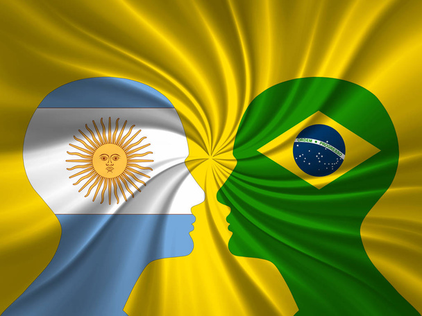  ανθρώπινα κεφάλια με σημαία Βραζιλίας και την Αργεντινή - Φωτογραφία, εικόνα