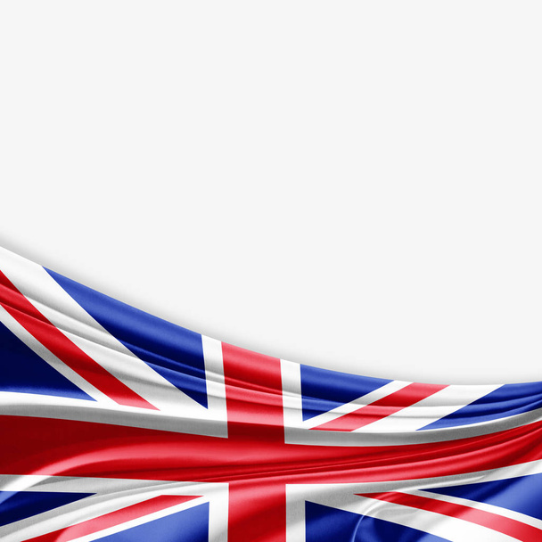Az Egyesült Királyság zászlaja és másolási terület a szöveg fehér hátterére-3D illusztráció    - Fotó, kép