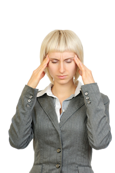 Business woman with strong headache isolated on white background - Φωτογραφία, εικόνα