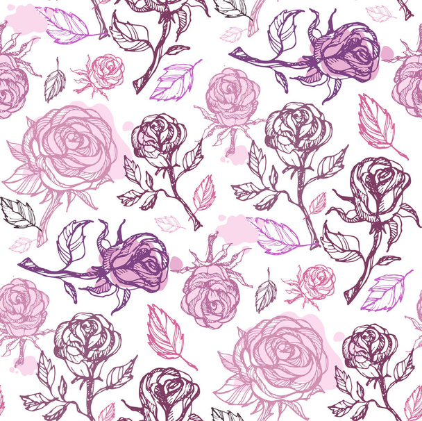 Hand drawn doodle floral flower rose pattern background - Vettoriali, immagini