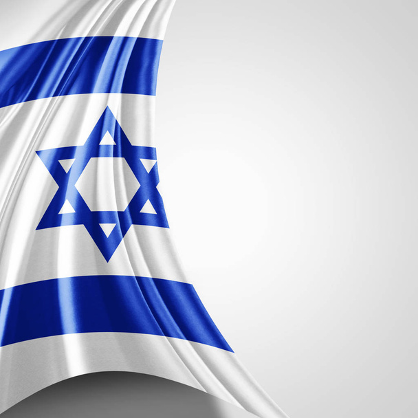 Bandera de Israel con espacio de copia para su texto sobre fondo blanco - Ilustración 3D
     - Foto, Imagen