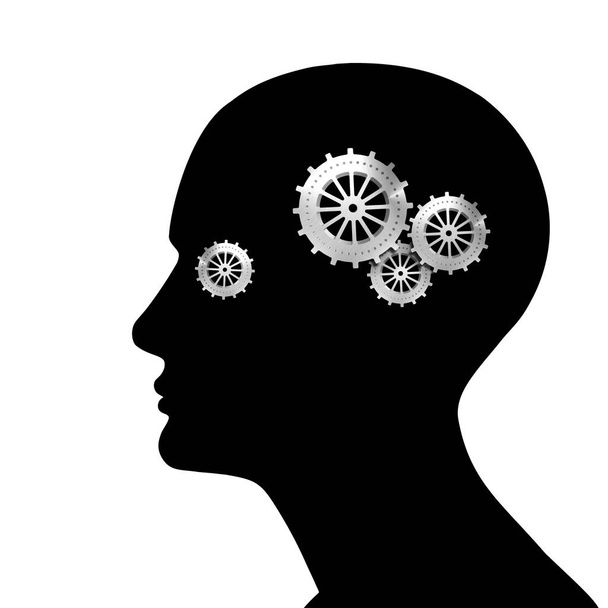  человеческая голова с шестернями, абстрактный фон - 3D иллюстрация
 - Фото, изображение