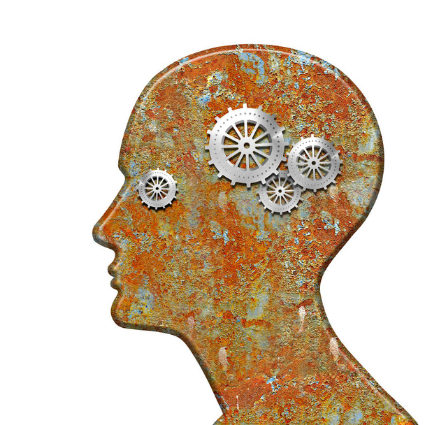  human head with  gears, abstract background - 3D illustration - Photo, Image