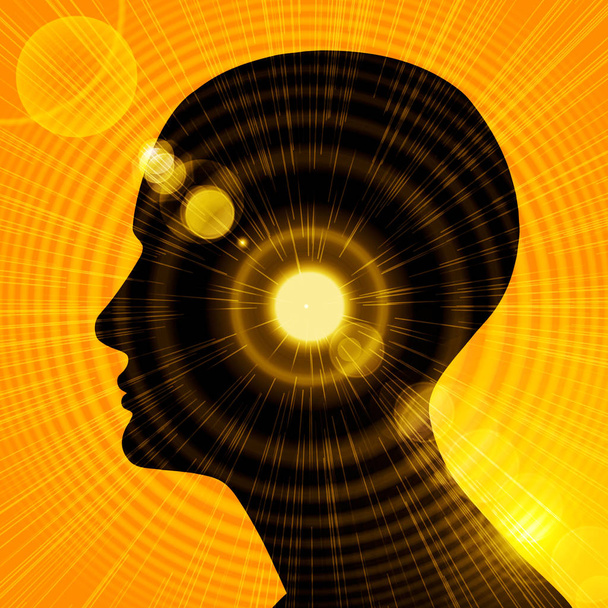 Religiös. menschlicher Kopf mit Sonne. Illustration - Foto, Bild
