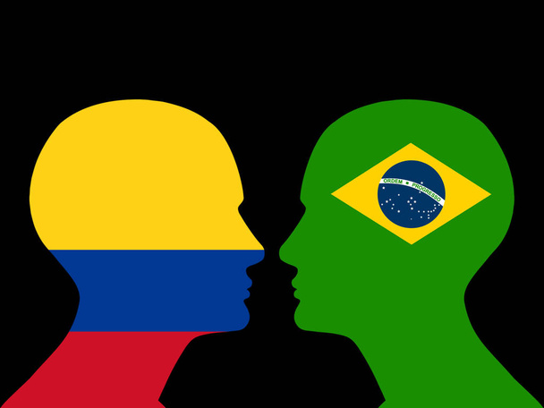  ανθρώπινα κεφάλια με σημαία Βραζιλίας και Κολομβία - Φωτογραφία, εικόνα