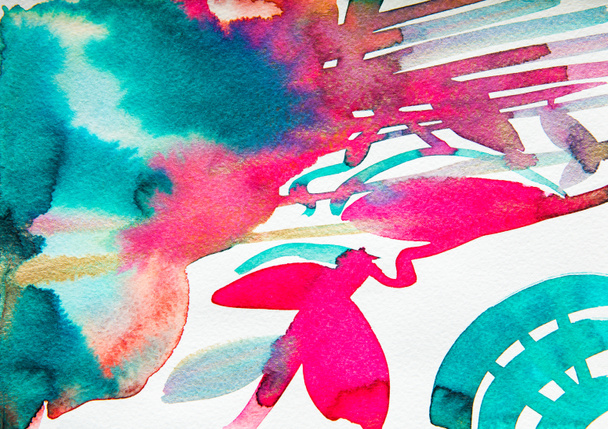 вид сверху абстрактной разноцветной акварели
 - Фото, изображение