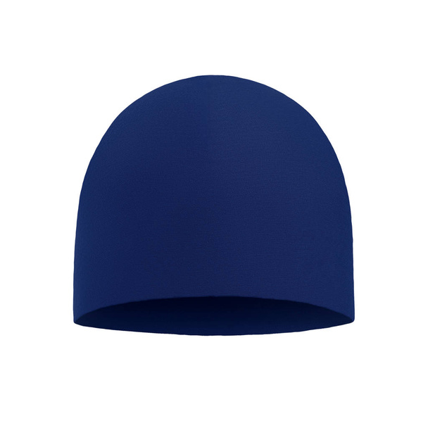 青いニットの帽子。白い背景に分離されたウール冬帽子 - 写真・画像