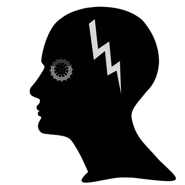  menselijk hoofd met versnelling, bliksem  - Foto, afbeelding
