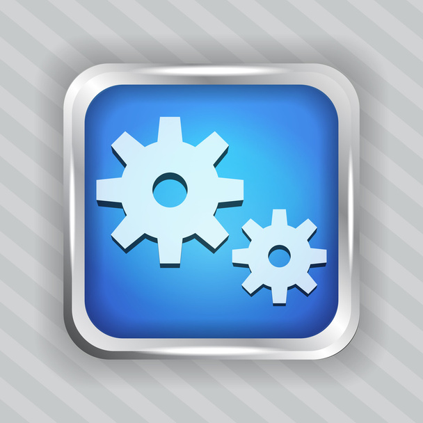 Blue metallic icon with gear on striped background - Vector, Image
