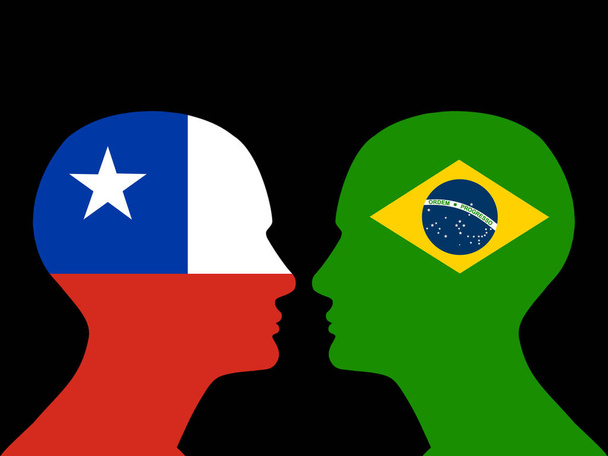  ανθρώπινα κεφάλια με σημαία Βραζιλίας και Χιλή - Φωτογραφία, εικόνα