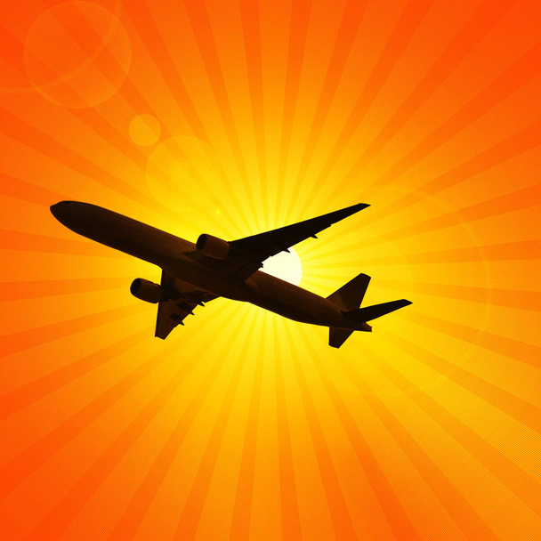 dark silhouette of airplane flying in sky  - Photo, Image