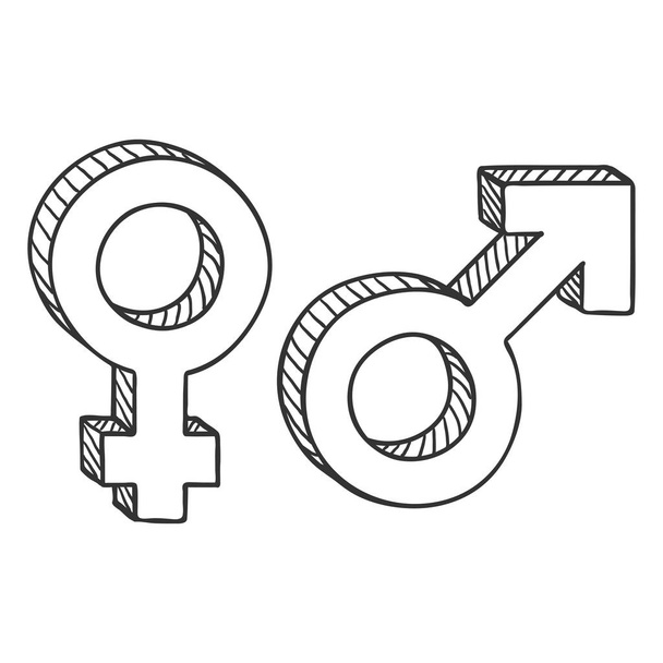 Vector Sketch Gender Symbols. Male and Female. Mars and Venus Signs - Vector, Image