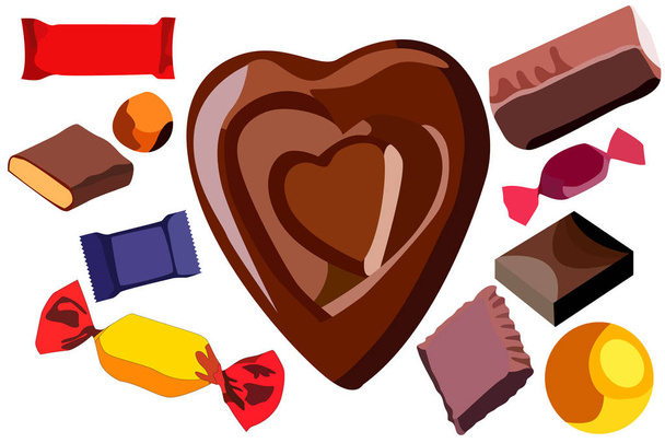 A set of chocolate candy icons, many different sweets - Vector, Image