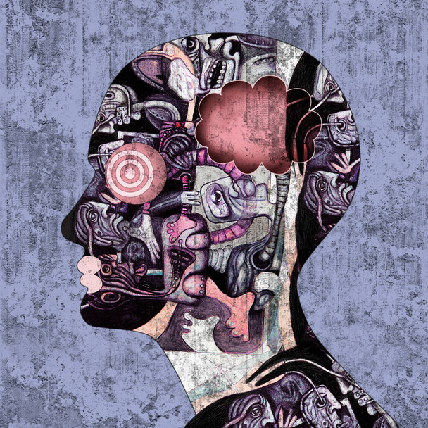 человеческая голова с рисунками и фоном на стене
 - Фото, изображение