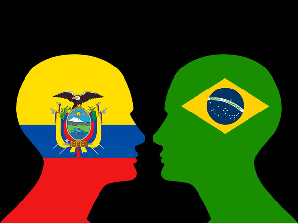  людські голови з Бразилією прапором і Еквадорі - Фото, зображення