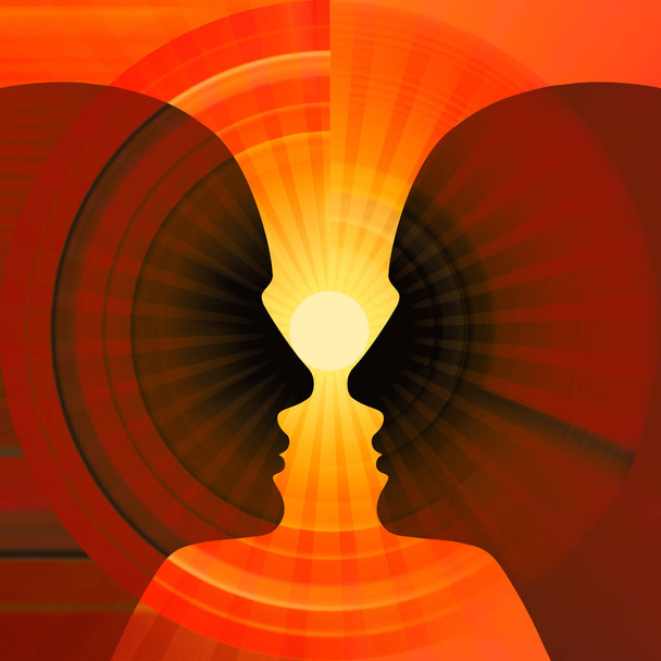 Abstract. Human heads  with sun.  Illustration - Photo, Image