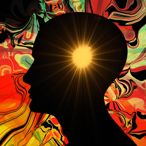 抽象化します。太陽と人間の頭。図 - 写真・画像