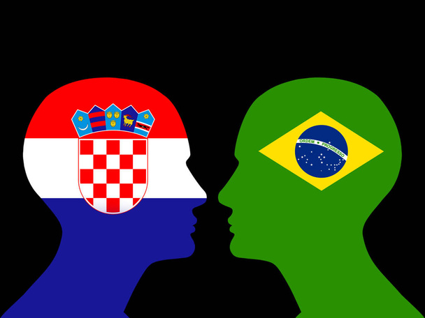  lidské hlavy s brazilskou vlajkou a Chorvatskem - Fotografie, Obrázek