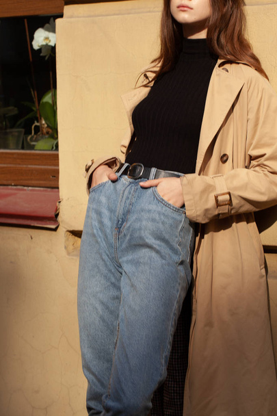 Photo of a girl in fashionable clothes close-up - Valokuva, kuva