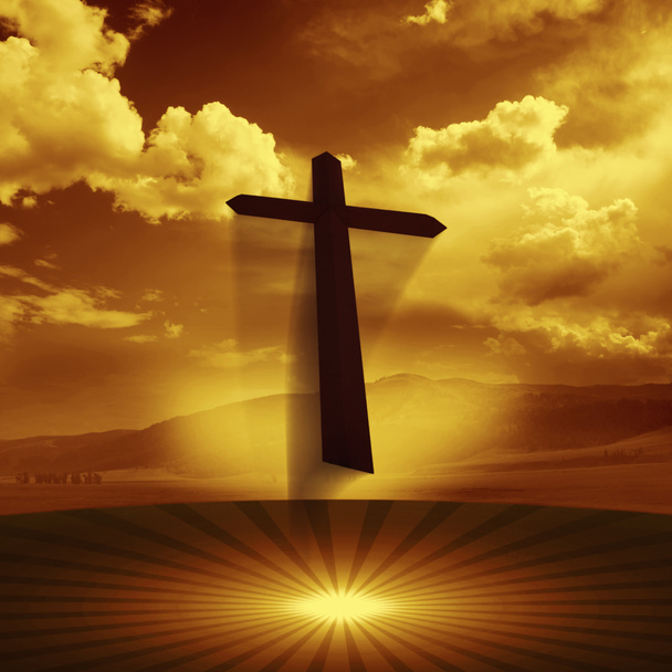 Σταυρός πινακίδα στο γρασίδι, θρησκευτική έννοια  - Φωτογραφία, εικόνα