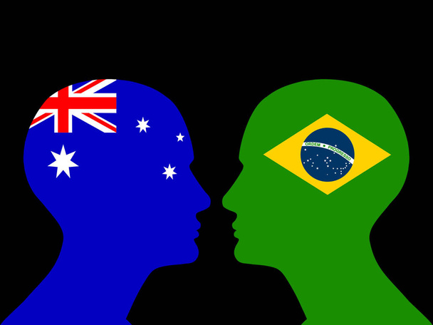  lidské hlavy s brazilskou vlajkou a Austrálií - Fotografie, Obrázek
