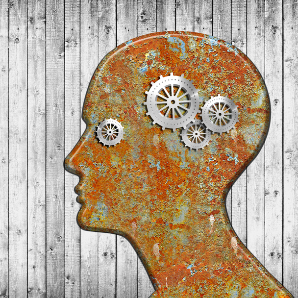  human head with  gears, abstract background - 3D illustration - Photo, Image