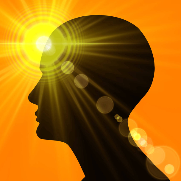 Religieuze. Menselijk hoofd met zon. Illustratie - Foto, afbeelding