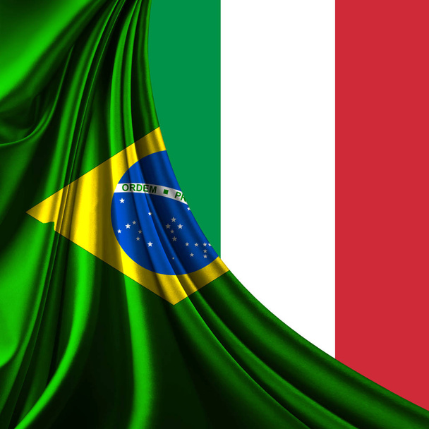  Tela da bandeira do Brasil e fundo da bandeira da Itália
 - Foto, Imagem