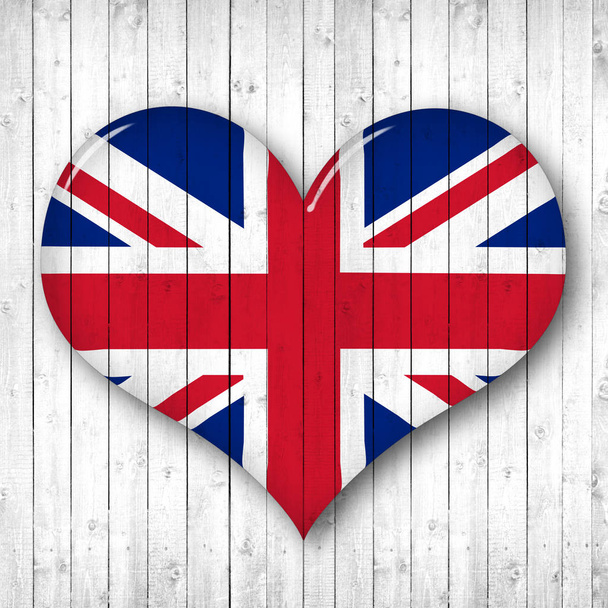 UK  flag, heart shape,  wooden background  with copy space for your text or images  - Photo, Image
