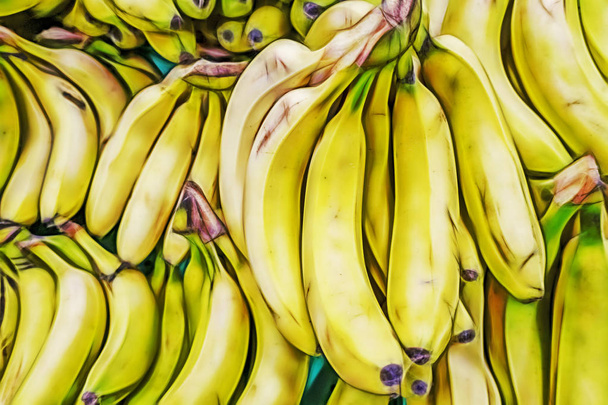 close up bananas in bulk in greengrocer - Photo, Image