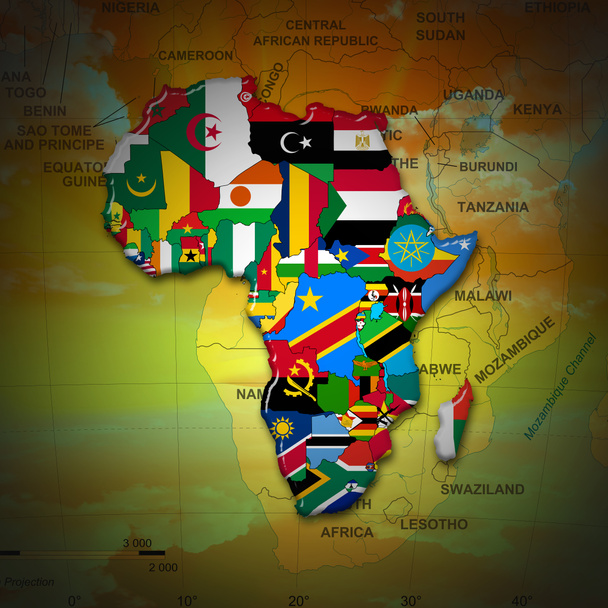 Afrikanischer Kontinent aus Flaggen, Illustration  - Foto, Bild