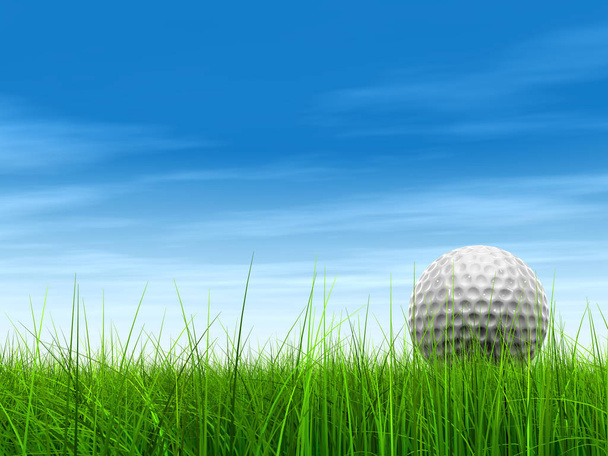 Green, fresh and natural grass with golf ball and sky background   - Photo, Image