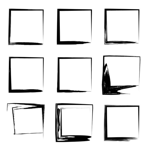 Колекція або набір художньої чорної фарби гранжеві пензлі квадратні рамки або рамки ізольовані на білому тлі
. - Фото, зображення
