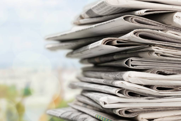 Pile of newspapers on background, close-up view - Photo, Image