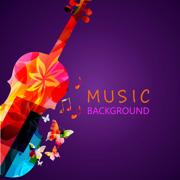 Colorful music background poster with violoncello and music notes. Music festival poster with creative cello design vector illustration - Вектор,изображение
