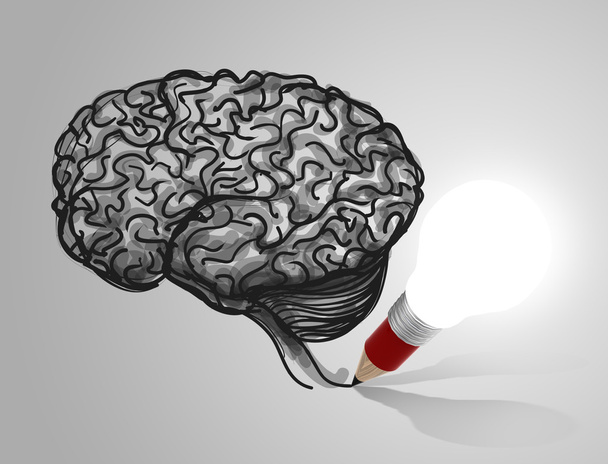 3d лампочка карандаша рисование мозга в качестве концепции образования
 - Фото, изображение