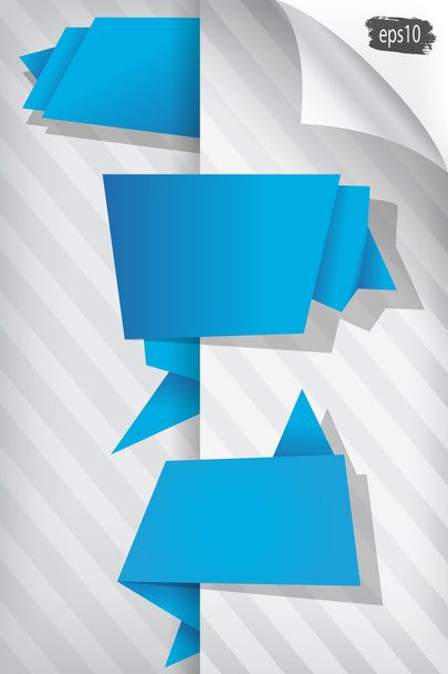 set of blue origami tags on a striped background - Вектор, зображення