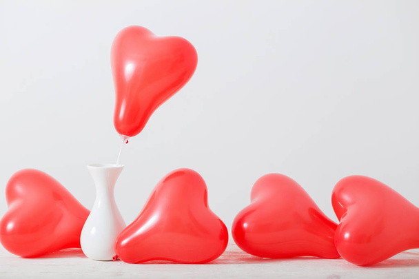 heart shaped red balloons on white background - Zdjęcie, obraz