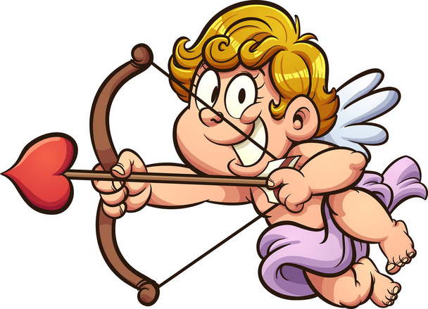 Cute Valentine Day cherub holding a bow and arrow. Vector clip art illustration with simple gradients. All in a single layer. - Διάνυσμα, εικόνα
