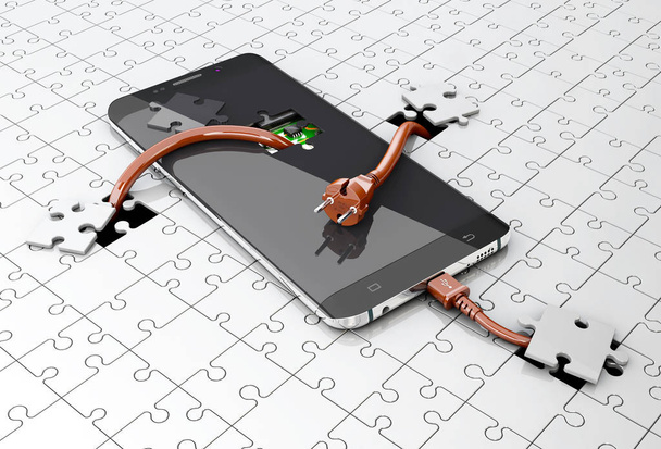 New concept development of smartphone. Mobile charging technology 3d Illustration - Fotó, kép