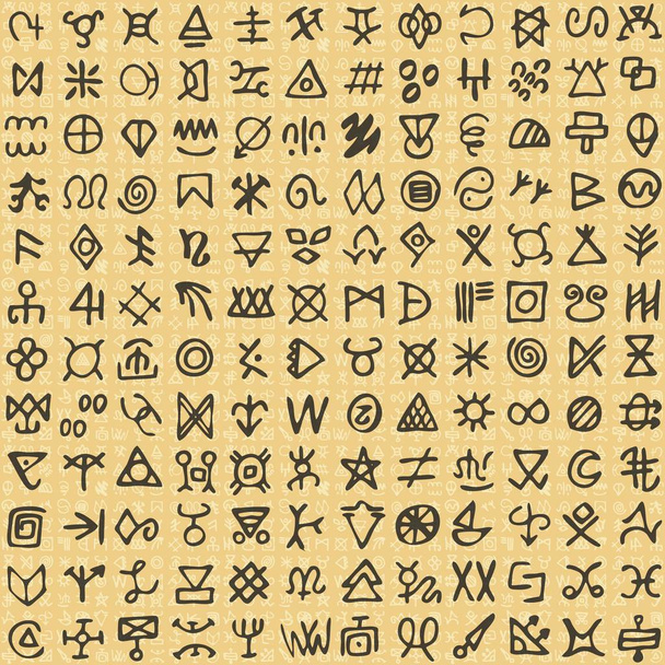 Patrón sin costura arte digital símbolos rituales y fondo de serigrafía
 - Vector, imagen