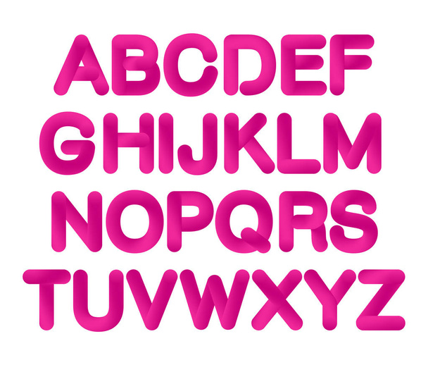 Soft flexible tube neon 3D gradient Alphabet in trendy 2019 color Plastic Pink - Vector, afbeelding
