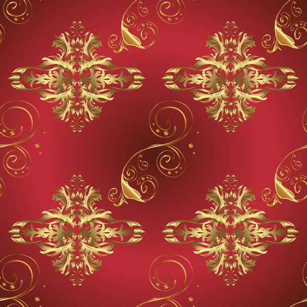 Seamless oriental ornament in the style of baroque. Traditional classic golden vector pattern on red and neutral colors with golden elements. - Vector, afbeelding