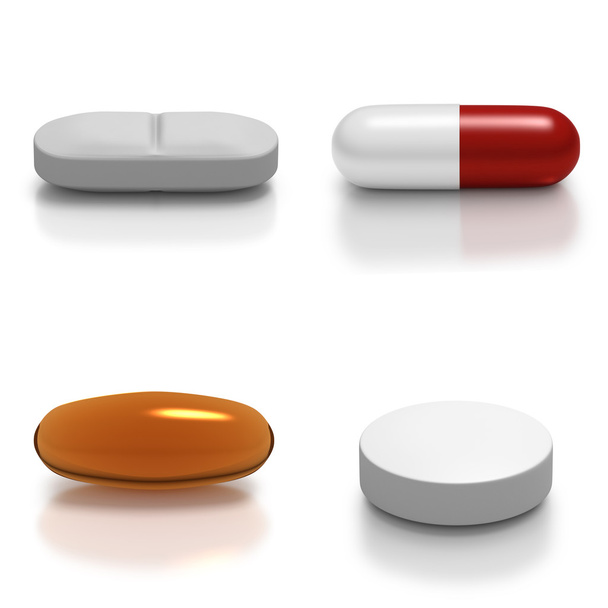 Collage de quatre pilules différentes
 - Photo, image