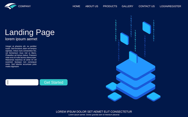 Ιστοσελίδα προσγείωση σελίδα πρότυπο διάνυσμα. Μπλε φόντο με ψηφιακή τεχνολογία ισομετρική έννοια εικονογράφηση. Σχεδιασμός ιστοσελίδας, πανό και εφαρμογής - Διάνυσμα, εικόνα