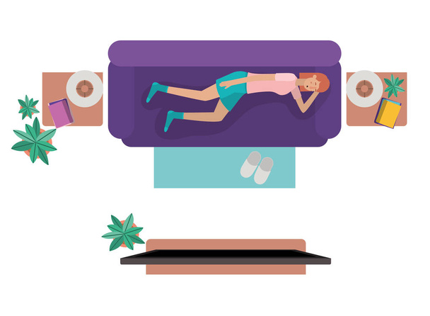 aerial view of woman resting avatar character - Vector, Image