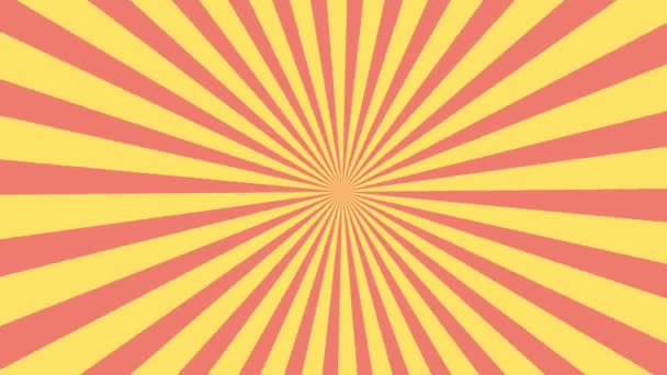 Sunburst κόκκινο και κίτρινο κύκλο και φόντο μοτίβο κινούμενα σχέδια. Έγχρωμο βίντεο πίσω κίνησης κίτρινο φόντο Pop στυλ Art. κωμικό κείμενο φούσκα σκηνικό χώρο γραμμή. - Πλάνα, βίντεο