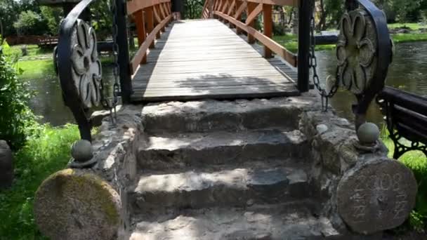 chůze imitace kamene dřevěný most wildwater river park - Záběry, video